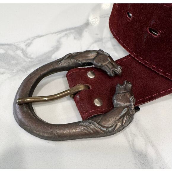 Vintage Double Horse Head Metal One Size Belt Buckle 3" / 33" long belt - Picture 6 of 11